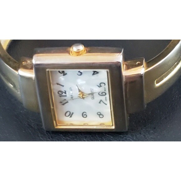 ANYA Hindmarch Gold Tone Square White Face Bangle Quartz Ladies Cuff Watch - Picture 4 of 11